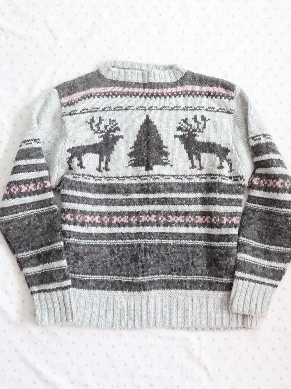 denver hayes grey reindeer fair isle knit sweater m